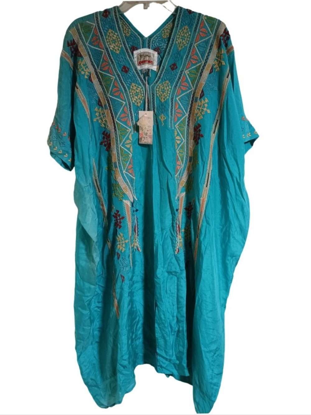 NWT Johnny Was Kendry Silk Kaftan Baltic Embroidered Boho Dress S